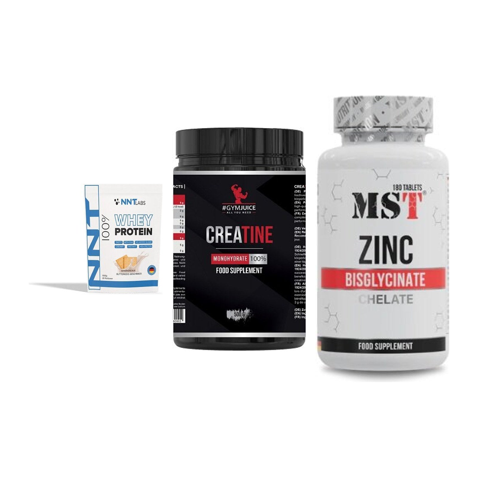 Einsteiger-Set: NNT Whey + #GYMJUICE + MST Zinc Chelate – alle enthaltenen Artikel