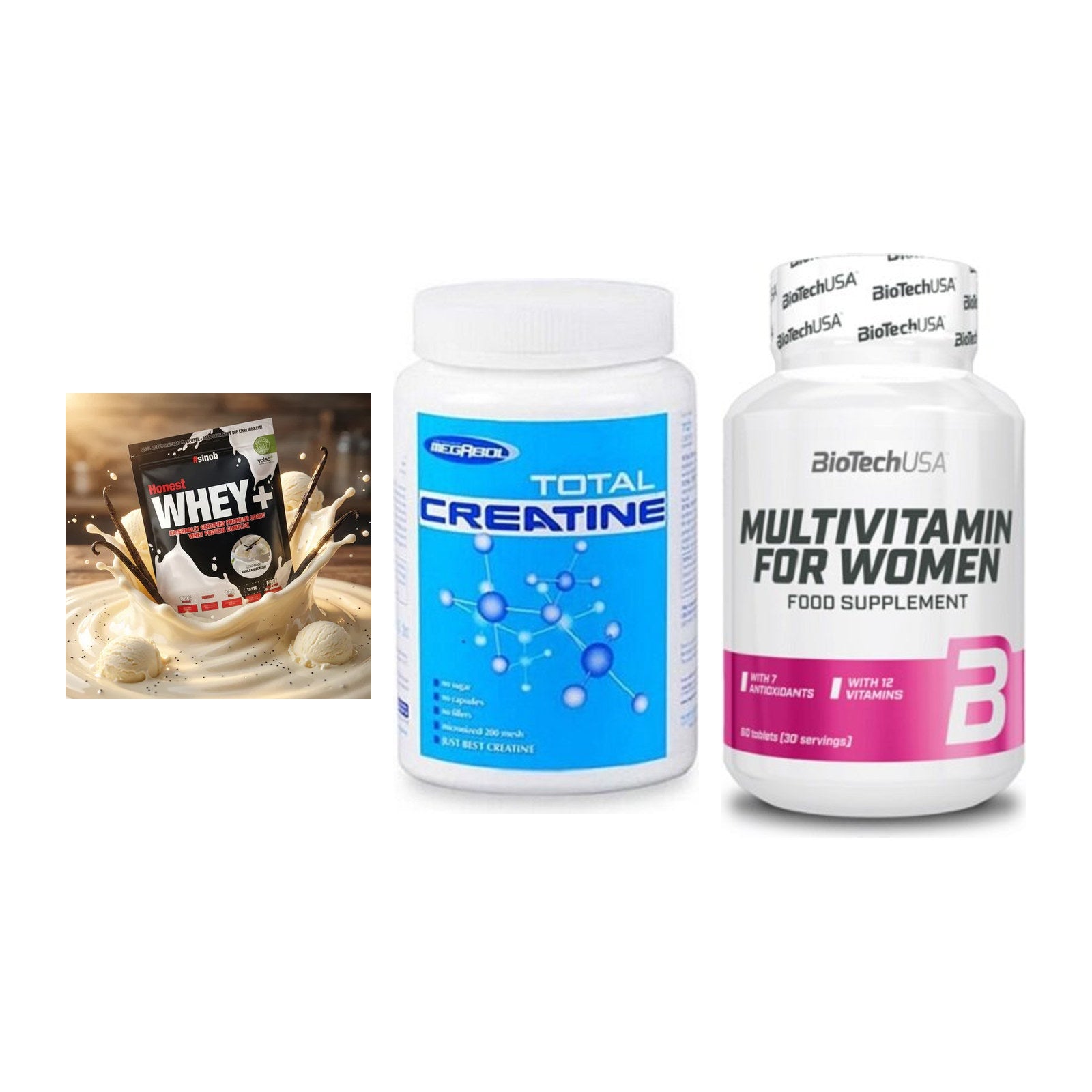 Einsteiger-Set: Sinob Honest + Megabol Total + BioTech Multivit – alle enthaltenen Artikel