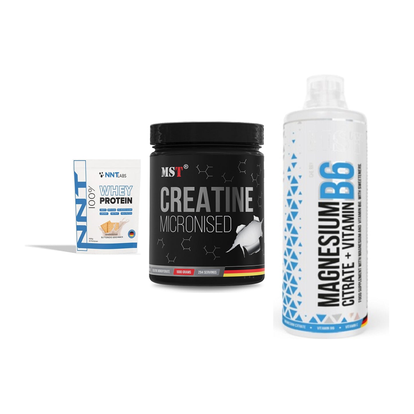 Einsteiger-Set: NNT Whey + MST Creatin Monohydrate + MST Magnesium B6 – alle enthaltenen Artikel