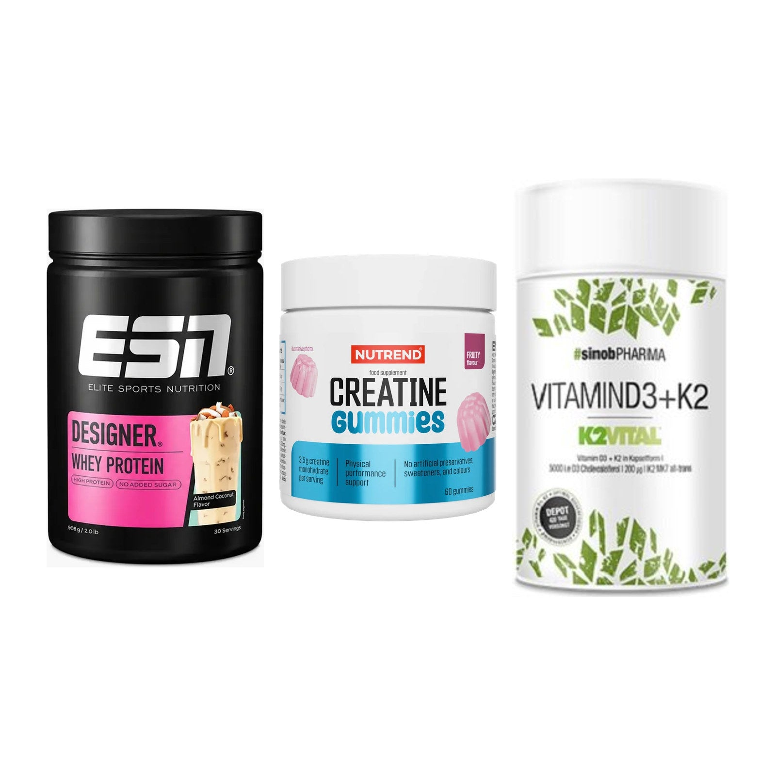 Einsteiger-Set: ESN Designer + Nutrend Creatine + Sinob Vitamin D3 – alle enthaltenen Artikel