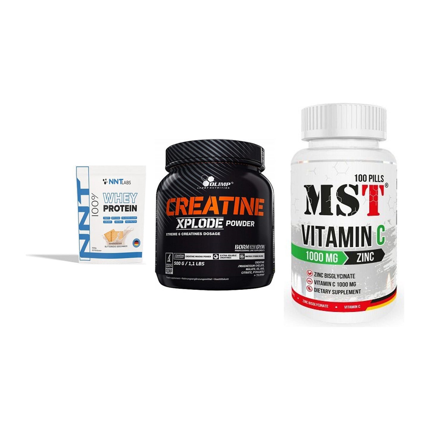 Einsteiger-Set: NNT Whey + Olimp Creatine + MST Vitamin C – alle enthaltenen Artikel