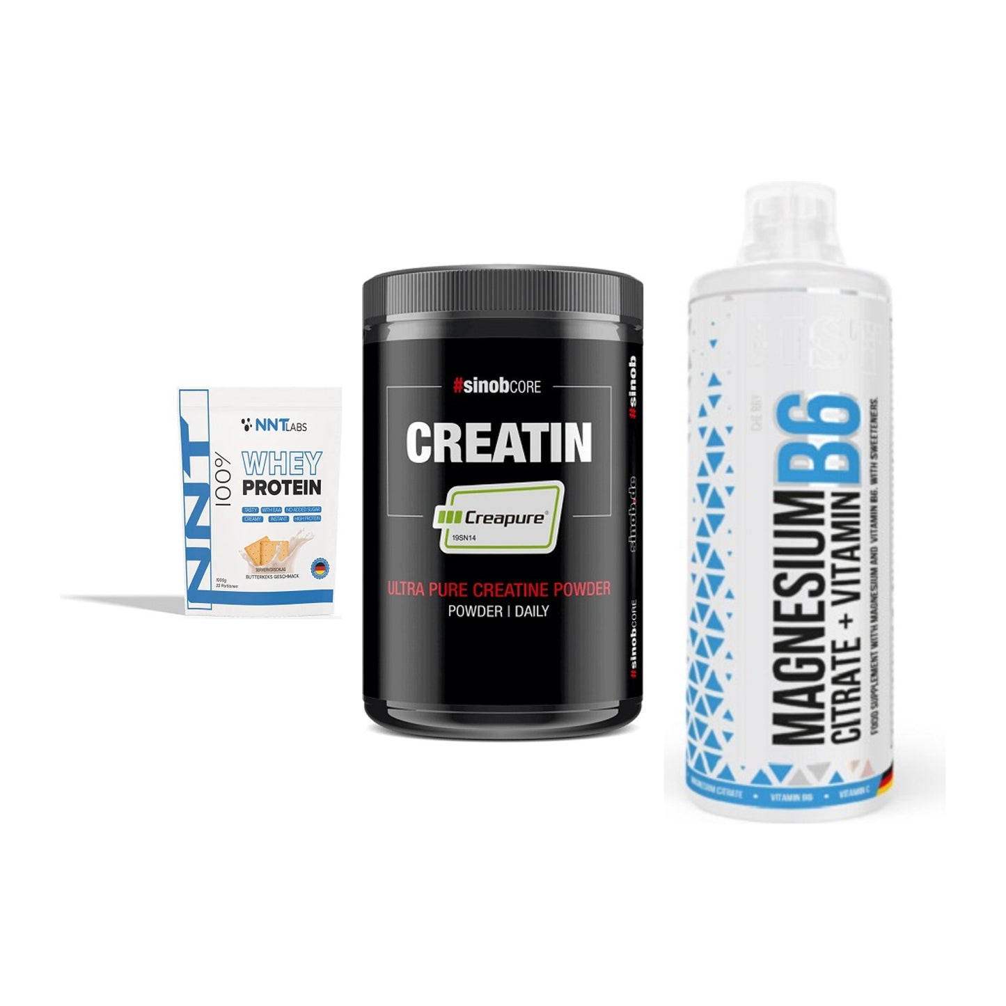 Einsteiger-Set: NNT Whey + Sinob Creatin CREAPURE + MST Magnesium B6 – alle enthaltenen Artikel