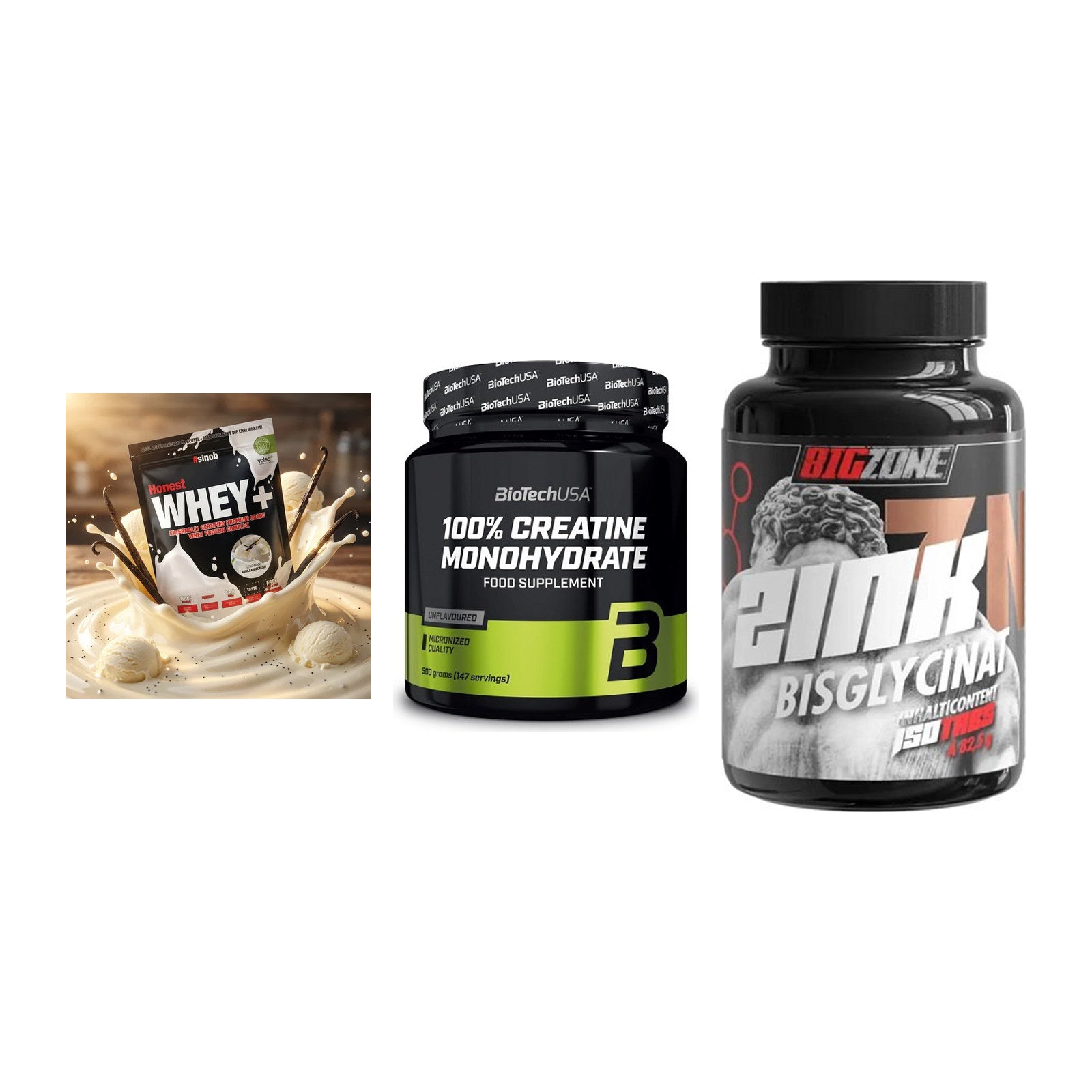 Einsteiger-Set: Sinob Honest + BioTech Creatine + Big Zone Zink – alle enthaltenen Artikel