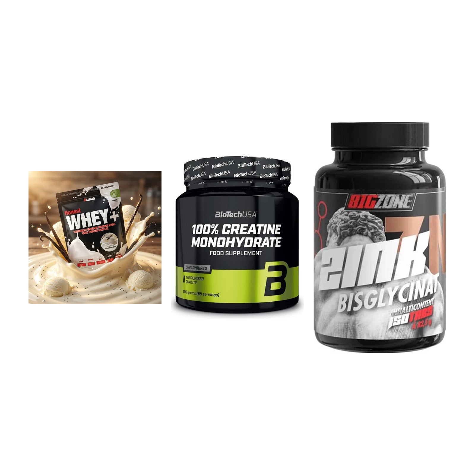 Einsteiger-Set: Sinob Honest + BioTech Creatine + Big Zone Zink – alle enthaltenen Artikel