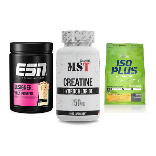 Einsteiger-Set: ESN Designer Whey + MST Creatin HCL + Olimp Iso Plus – alle enthaltenen Artikel