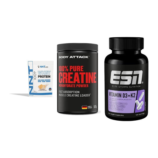 Einsteiger-Set: NNT Whey + Body Attack 100% + ESN Vitamin D3 – alle enthaltenen Artikel
