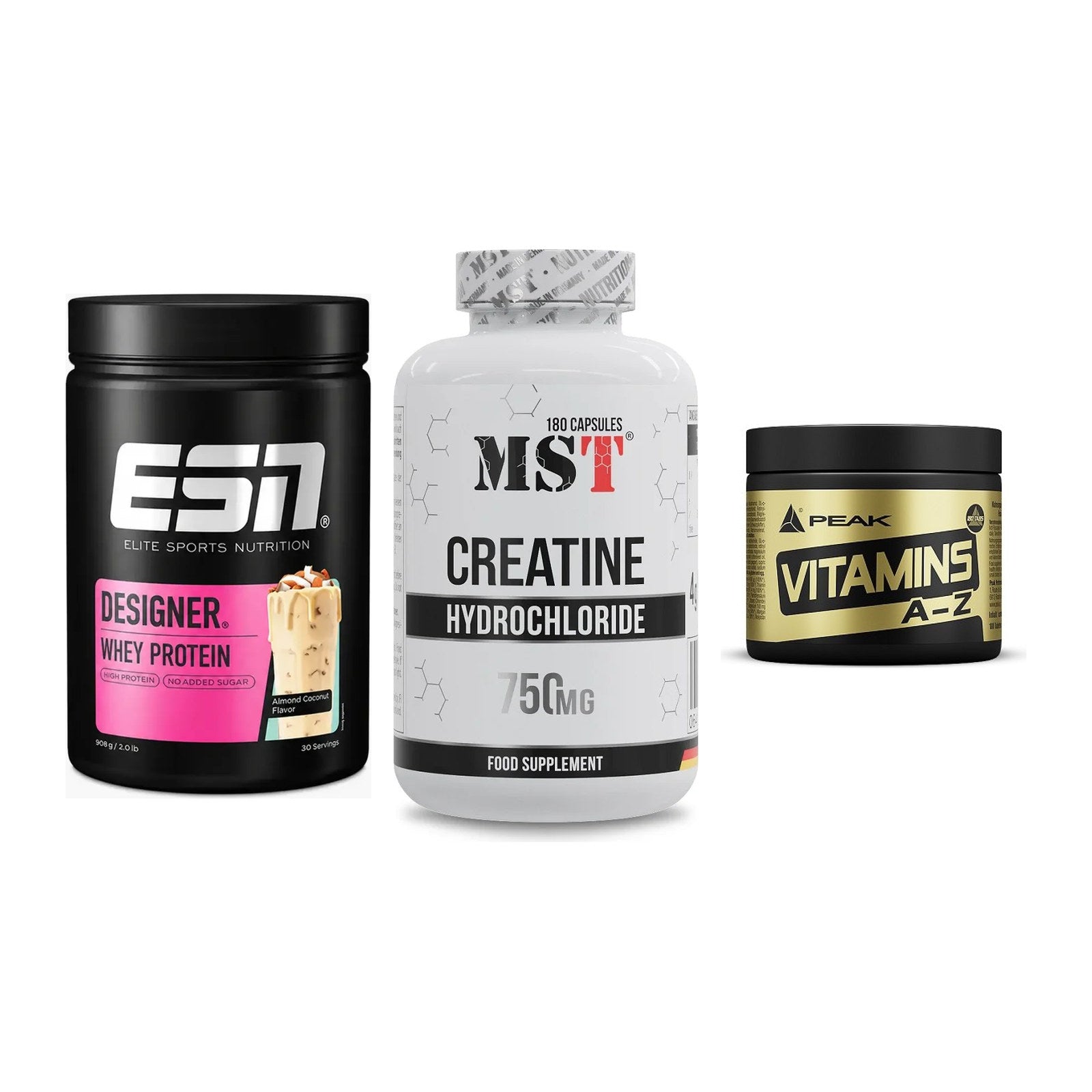 Einsteiger-Set: ESN Designer + MST Creatine HCL + Peak Vitamin A-Z – alle enthaltenen Artikel