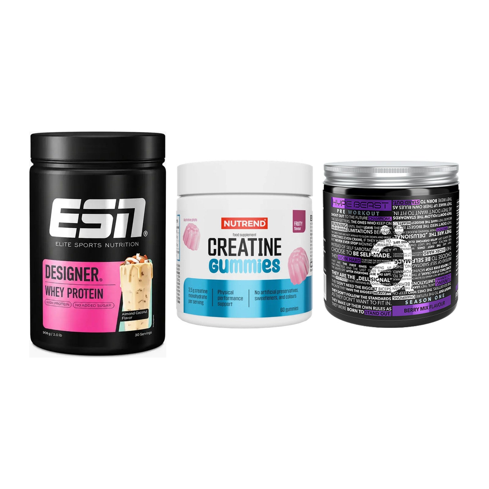 Einsteiger-Set: ESN Designer + Nutrend Creatine + Nanosupps Hype – alle enthaltenen Artikel