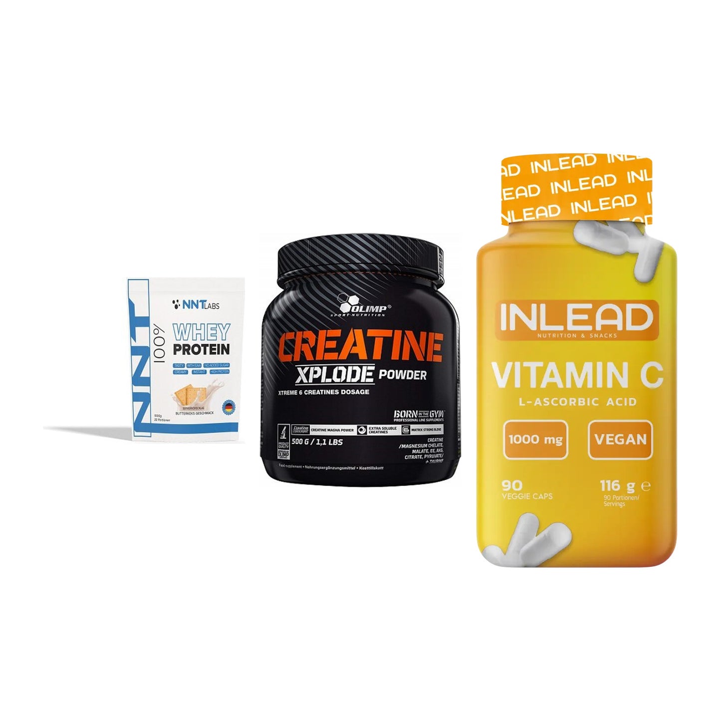 Einsteiger-Set: NNT Whey + Olimp Creatine + INLEAD Vitamin C – alle enthaltenen Artikel