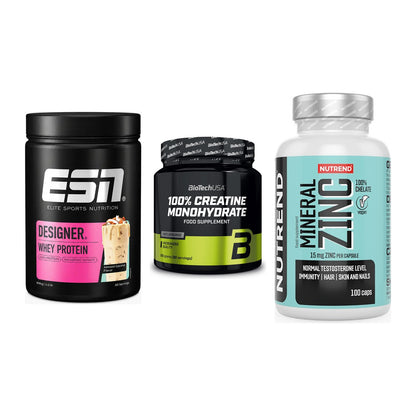Einsteiger-Set: ESN Designer + BioTech Creatine + Nutrend Zinc – alle enthaltenen Artikel