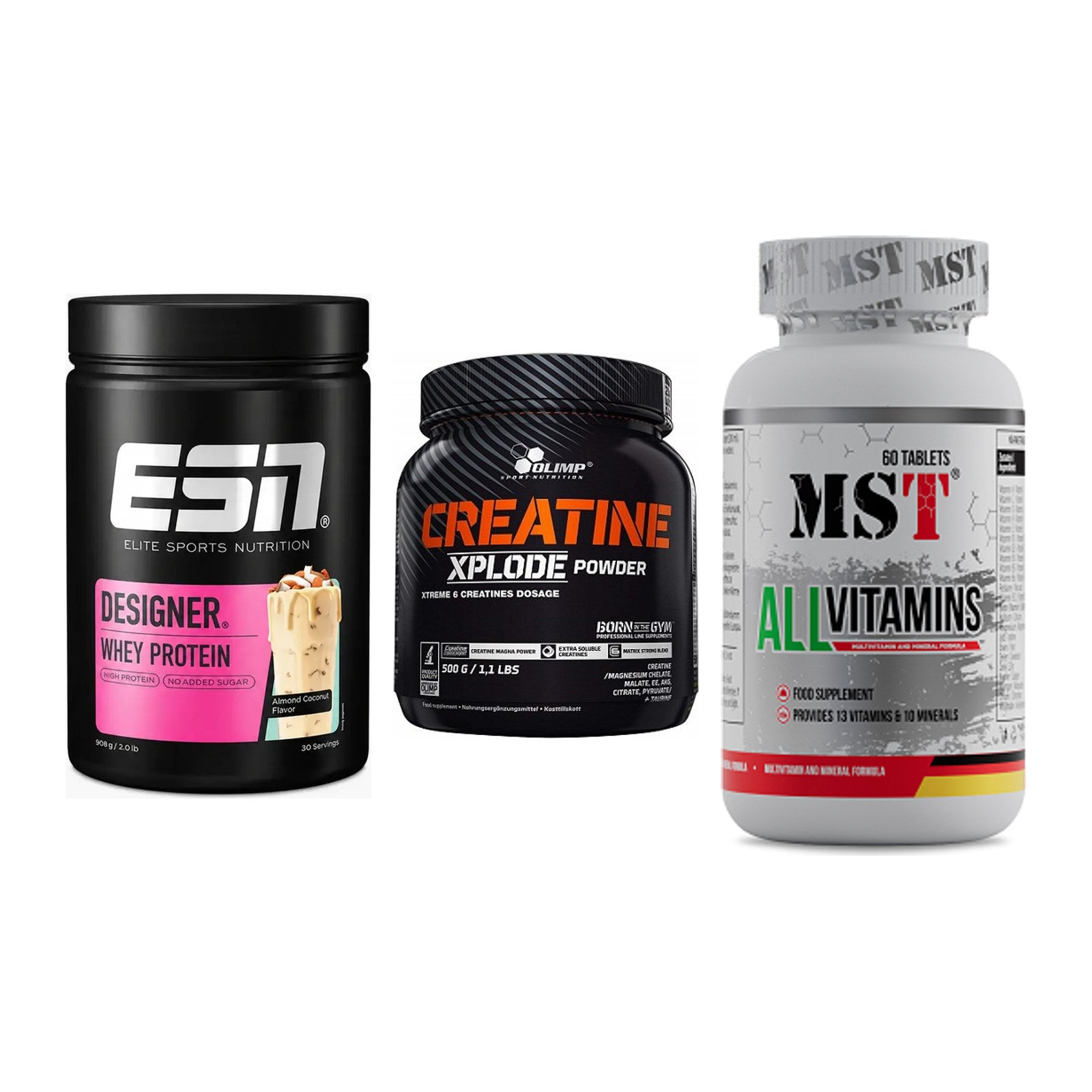 Einsteiger-Set: ESN Designer + Olimp Creatine + MST All Vitamins – alle enthaltenen Artikel