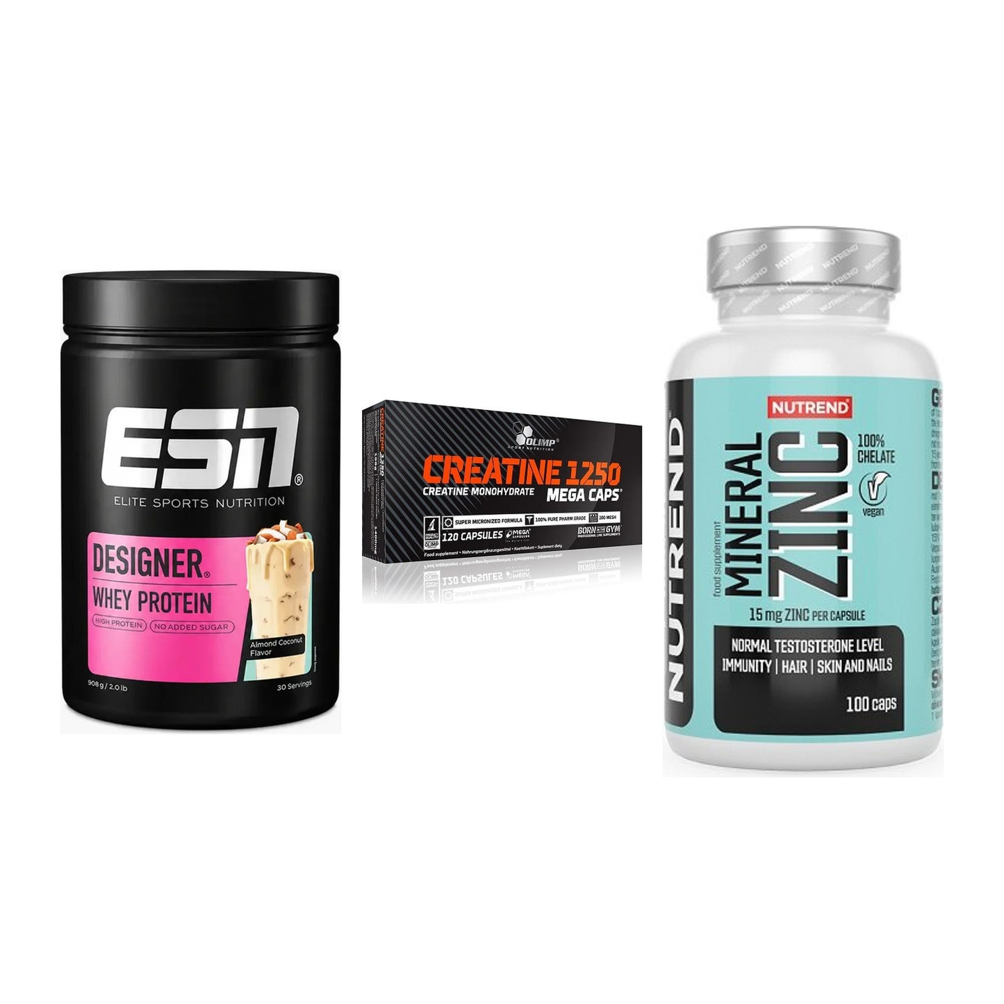 Einsteiger-Set: ESN Designer + Olimp Creatine + Nutrend Zinc – alle enthaltenen Artikel