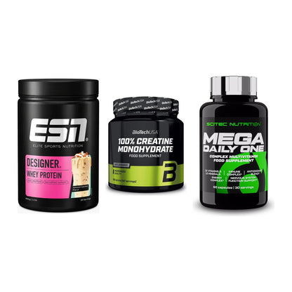 Einsteiger-Set: ESN Designer + BioTech Creatine + Scitec Mega – alle enthaltenen Artikel