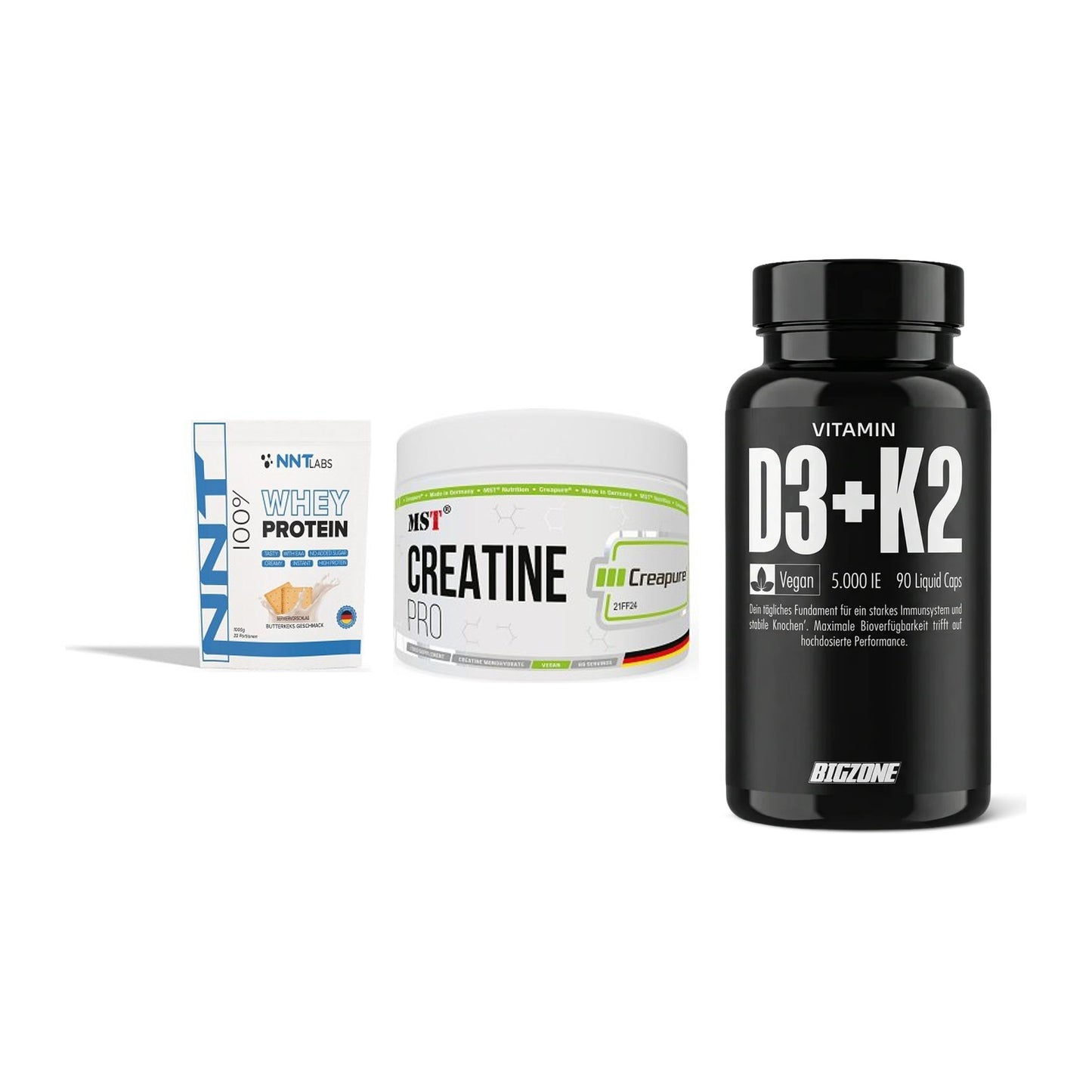 Einsteiger-Set: NNT Whey + MST Creatin Pro + Big Zone Vitamin – alle enthaltenen Artikel