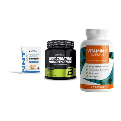 Einsteiger-Set: NNT Whey + BioTech Creatine + ProFuel Vitamin – alle enthaltenen Artikel