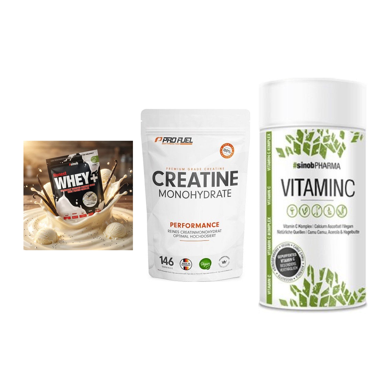 Einsteiger-Set: Sinob Honest + ProFuel Creatine + Sinob Vitamin C – alle enthaltenen Artikel