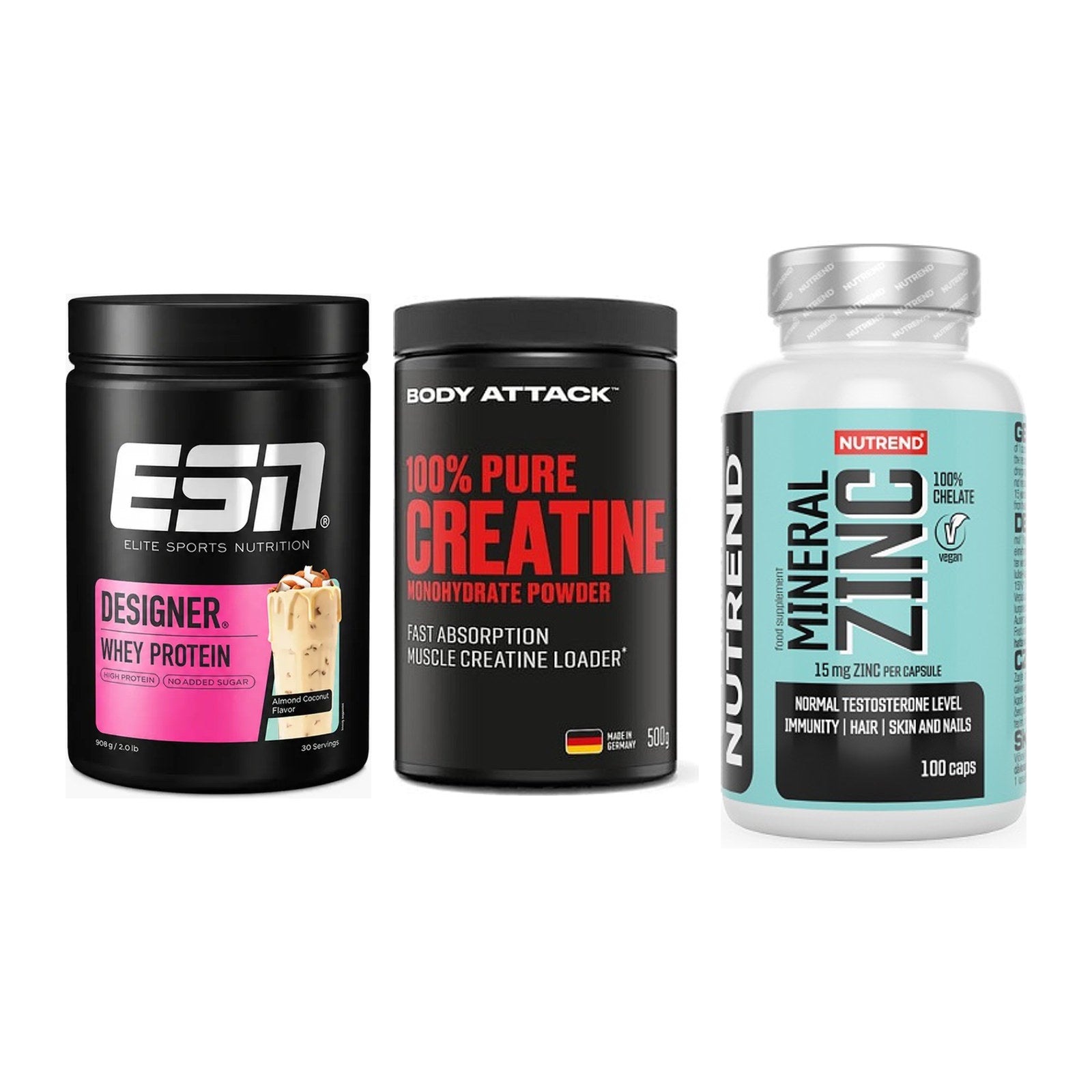Einsteiger-Set: ESN Designer + Body Attack 100% + Nutrend Zinc – alle enthaltenen Artikel