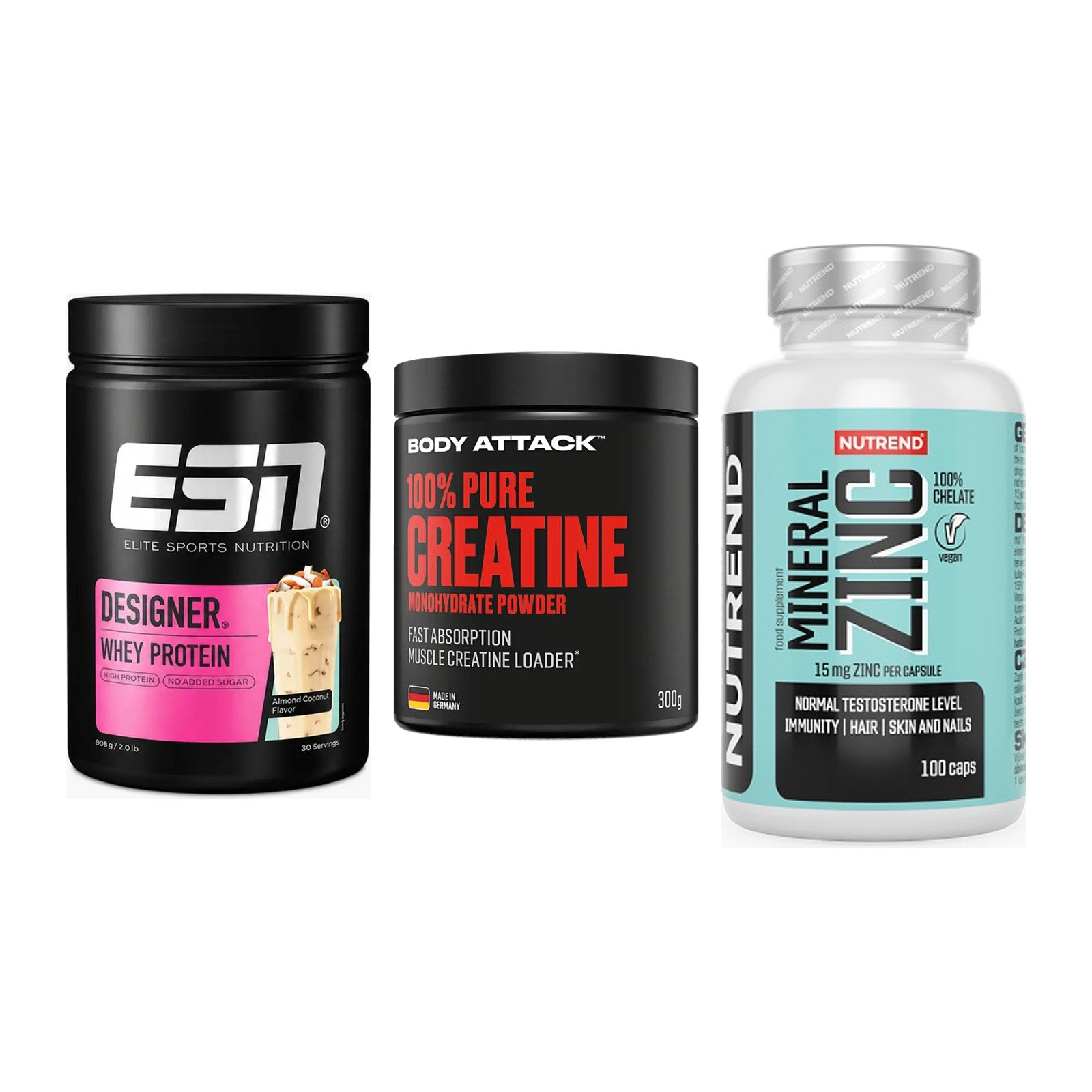 Einsteiger-Set: ESN Designer + Body Attack 100% + Nutrend Zinc – alle enthaltenen Artikel