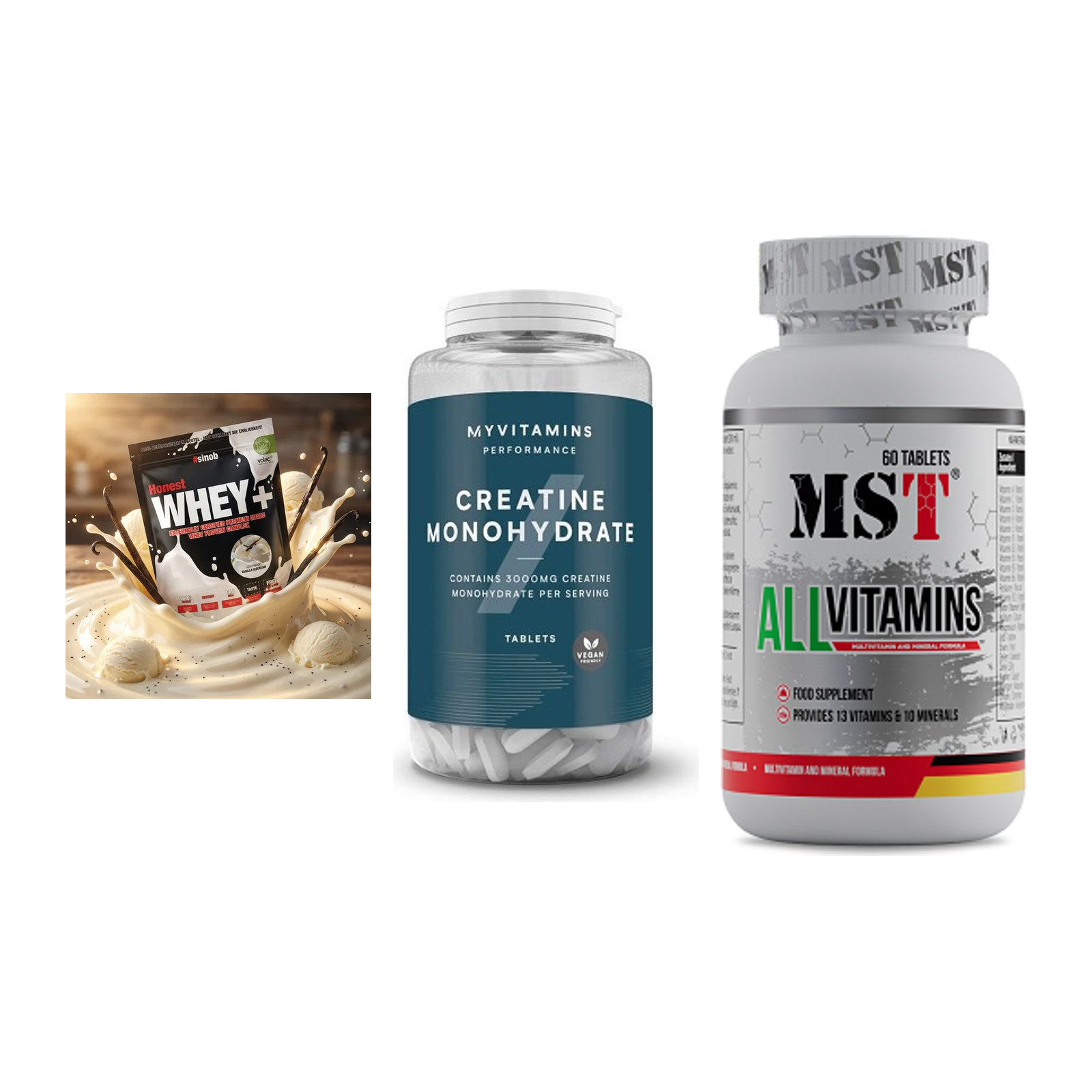 Einsteiger-Set: Sinob Honest + MyProtein + MST All Vitamins – alle enthaltenen Artikel
