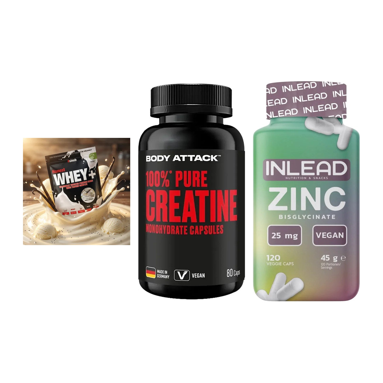 Einsteiger-Set: Sinob Honest + Body Attack 100% + INLEAD Zink – alle enthaltenen Artikel