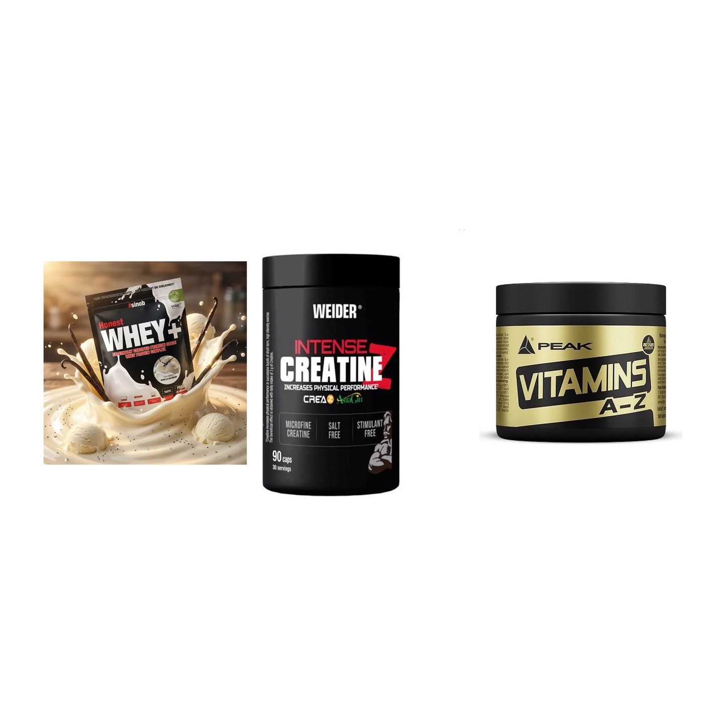 Einsteiger-Set: Sinob Honest + Weider Intense + Peak Vitamin A-Z – alle enthaltenen Artikel
