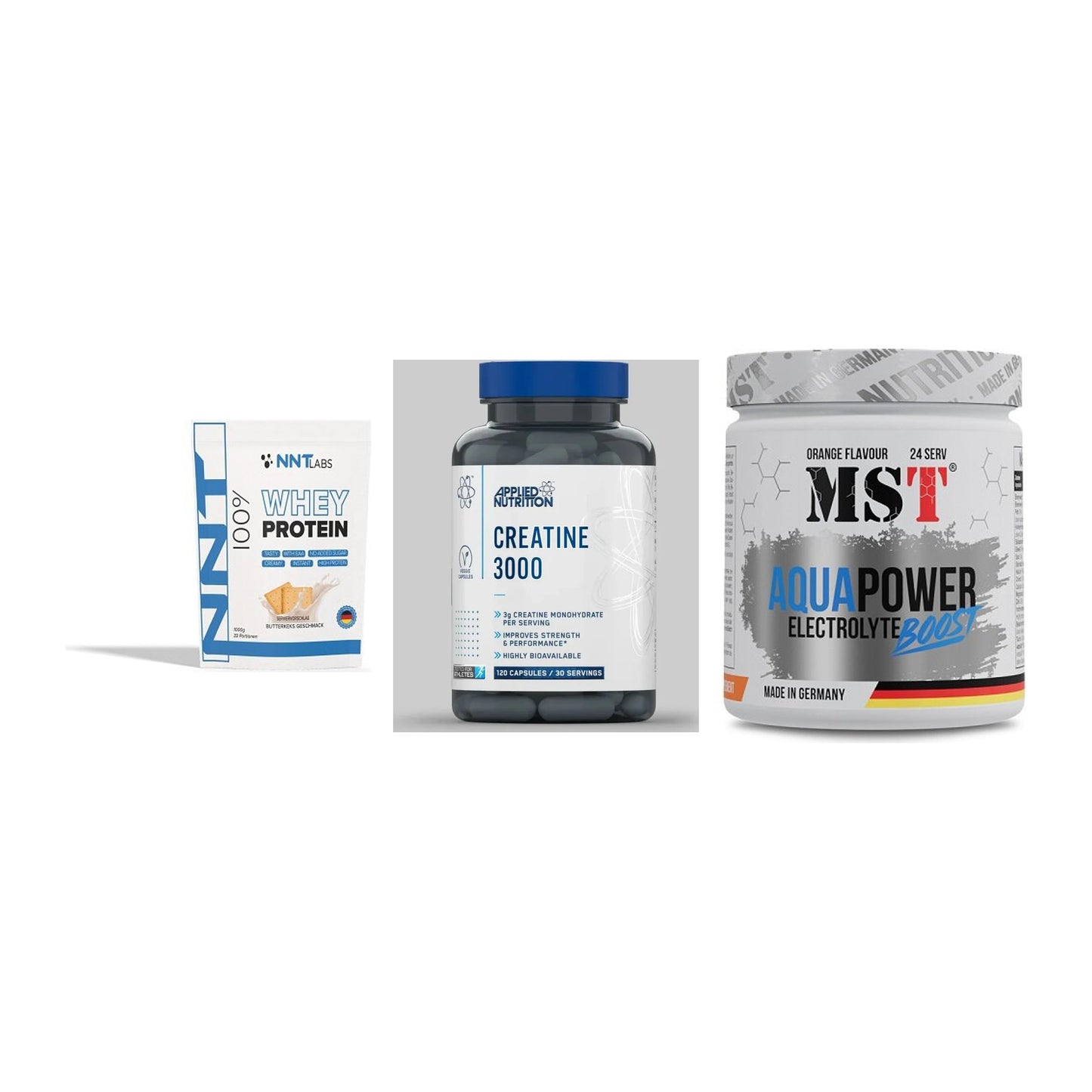 Einsteiger-Set: NNT Whey + Applied Nutritio + MST Aqua Power – alle enthaltenen Artikel