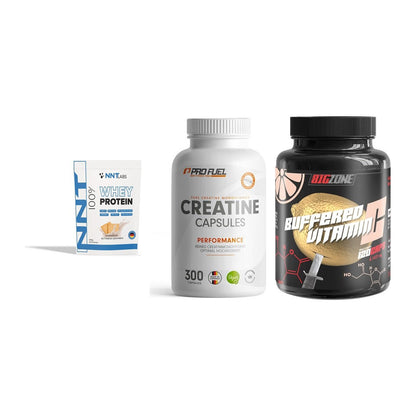 Einsteiger-Set: NNT Whey + ProFuel Creatine + Big Zone Buffere – alle enthaltenen Artikel