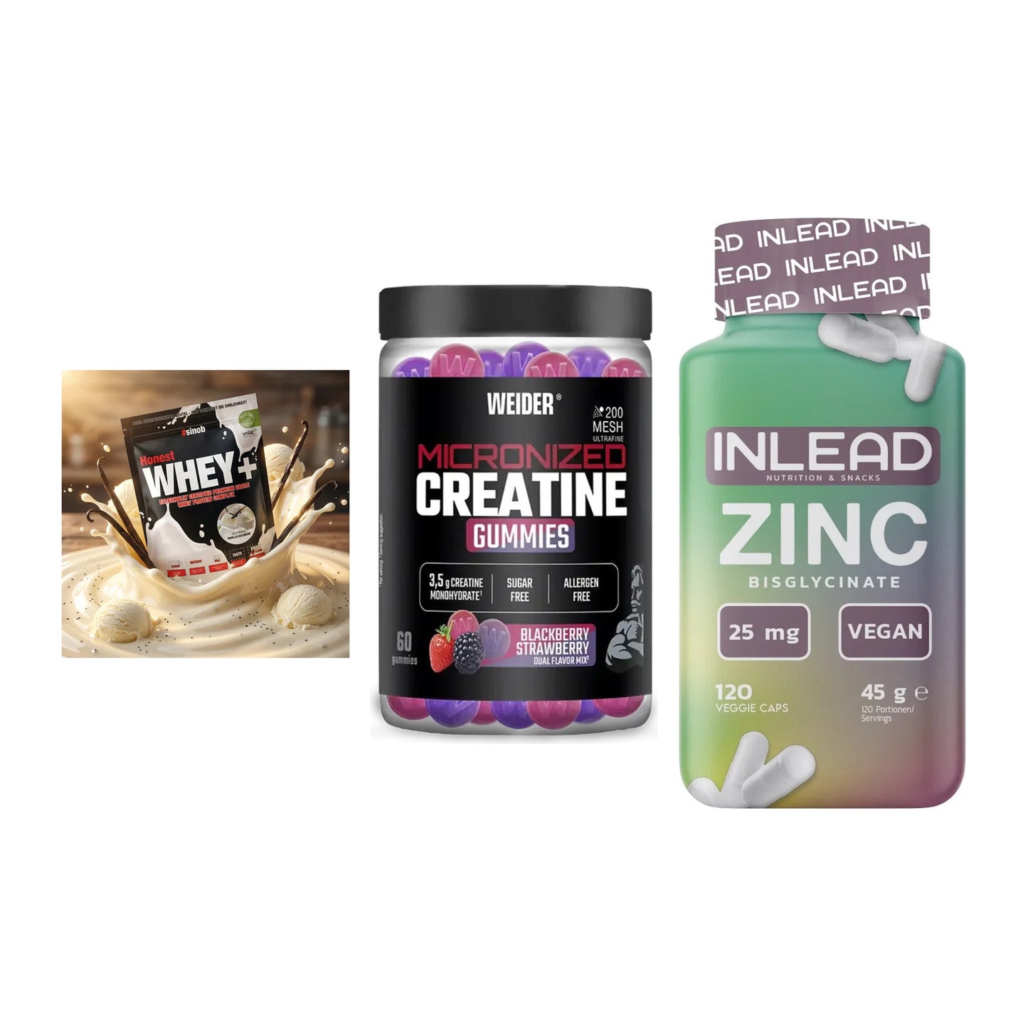 Einsteiger-Set: Sinob Honest + Weider Micronize + INLEAD Zink – alle enthaltenen Artikel
