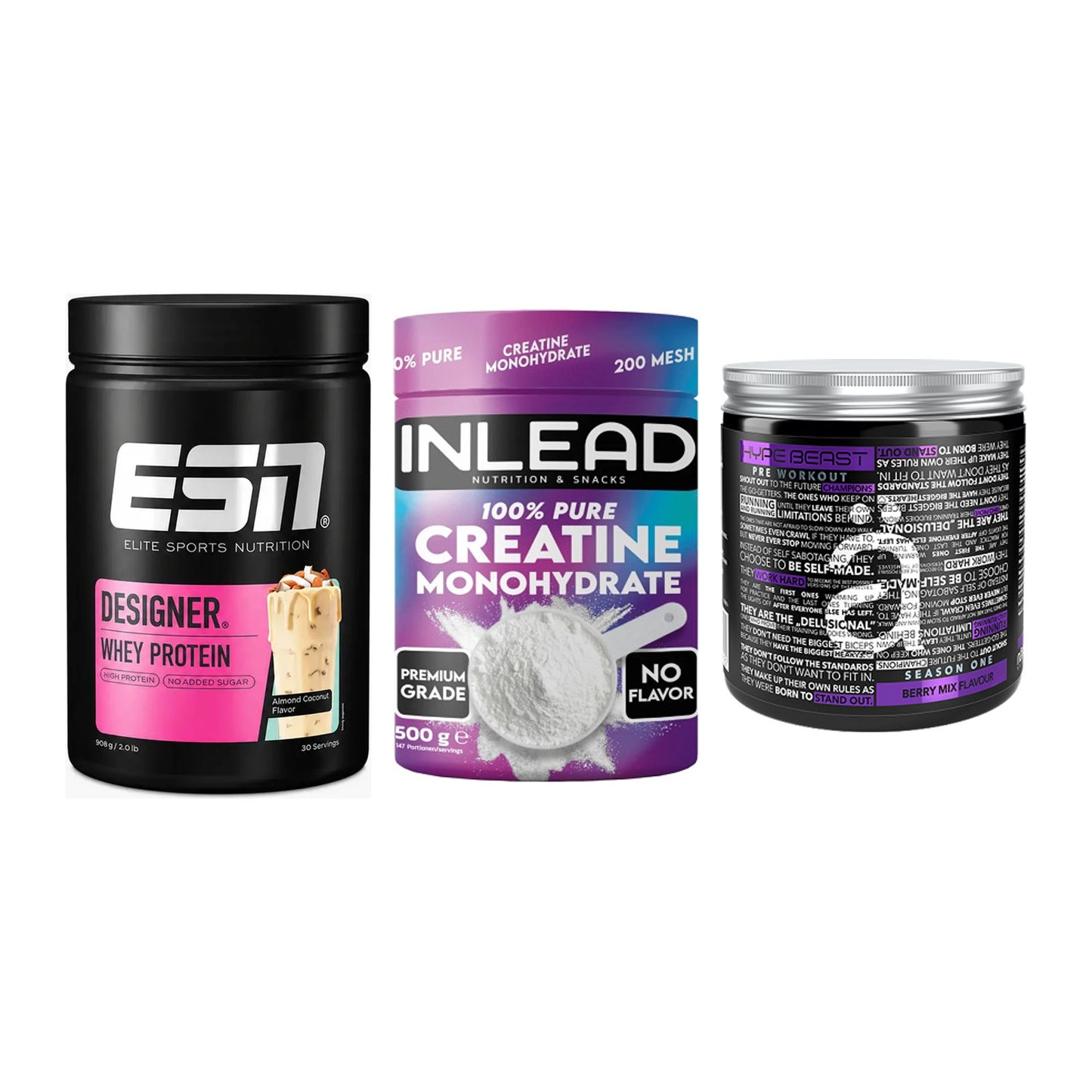 Einsteiger-Set: ESN Designer + INLEAD Creatine + Nanosupps Hype – alle enthaltenen Artikel