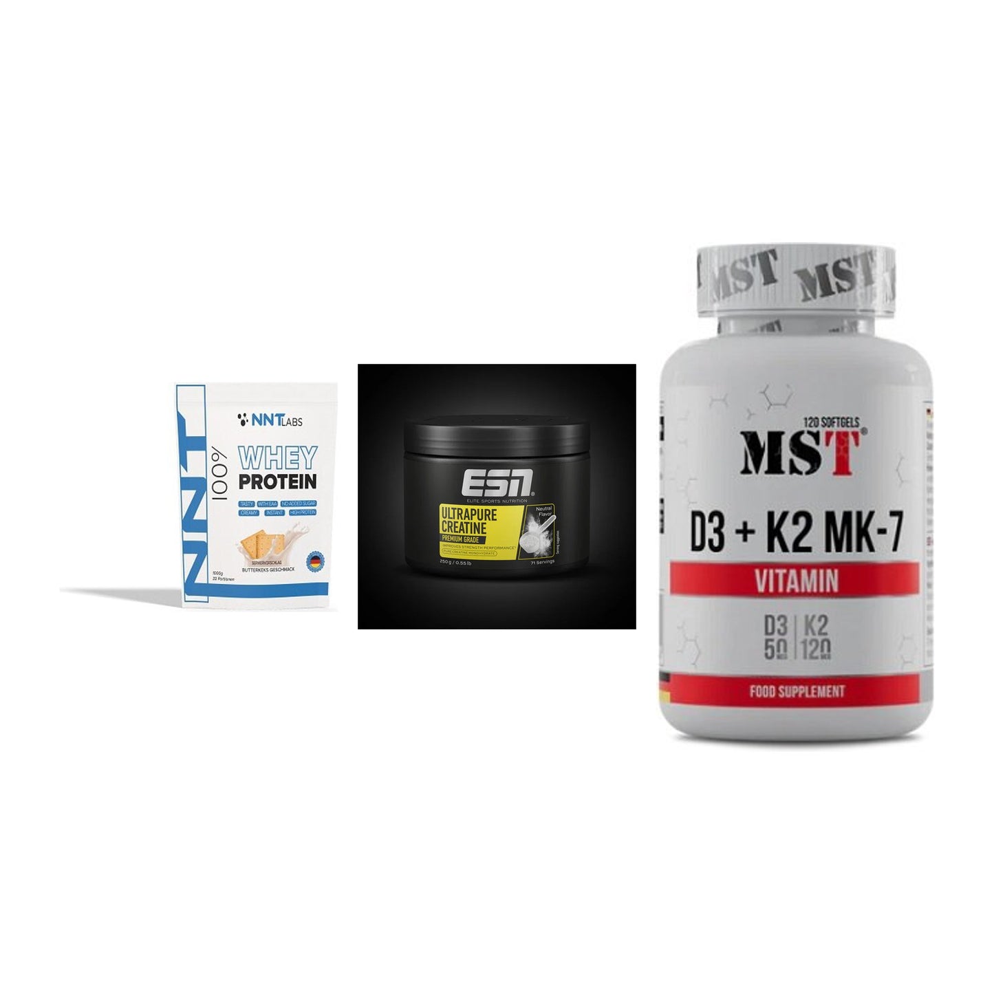 Einsteiger-Set: NNT Whey + ESN Ultrapure + MST Vitamin D3 – alle enthaltenen Artikel