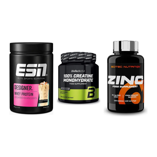 Einsteiger-Set: ESN Designer + BioTech Creatine + Scitec Zinc – alle enthaltenen Artikel