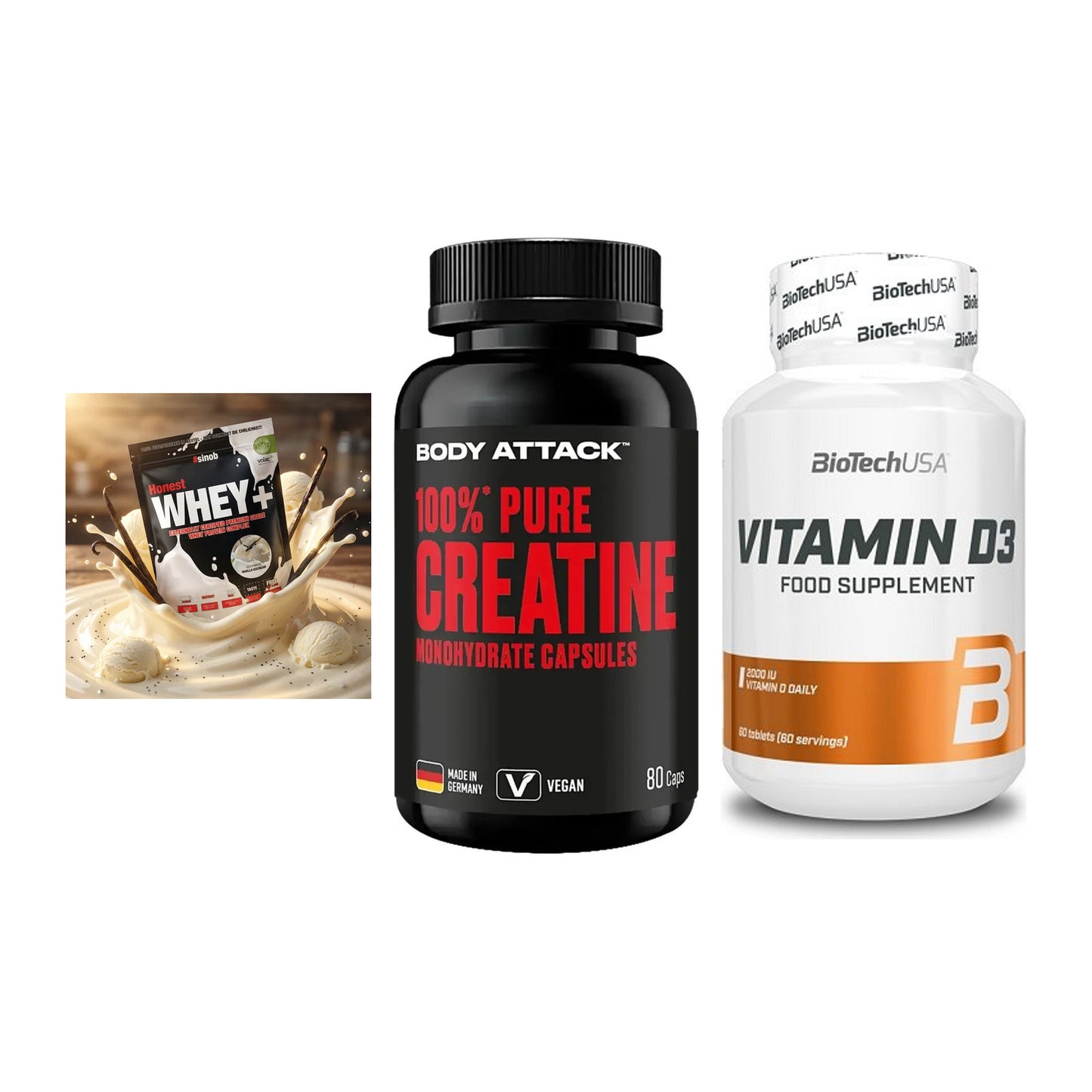 Einsteiger-Set: Sinob Honest + Body Attack 100% + BioTech Vitamin – alle enthaltenen Artikel