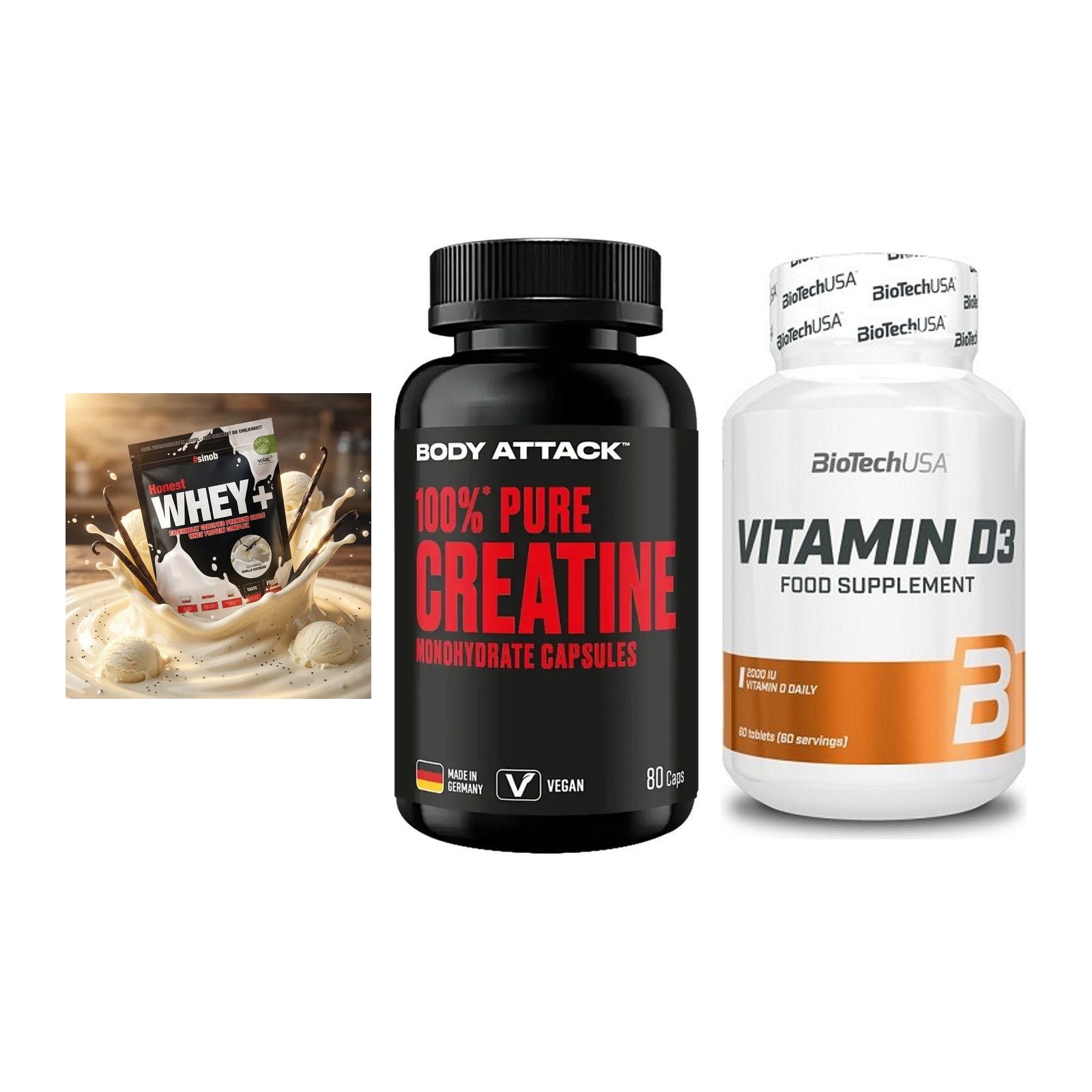 Einsteiger-Set: Sinob Honest + Body Attack 100% + BioTech Vitamin – alle enthaltenen Artikel