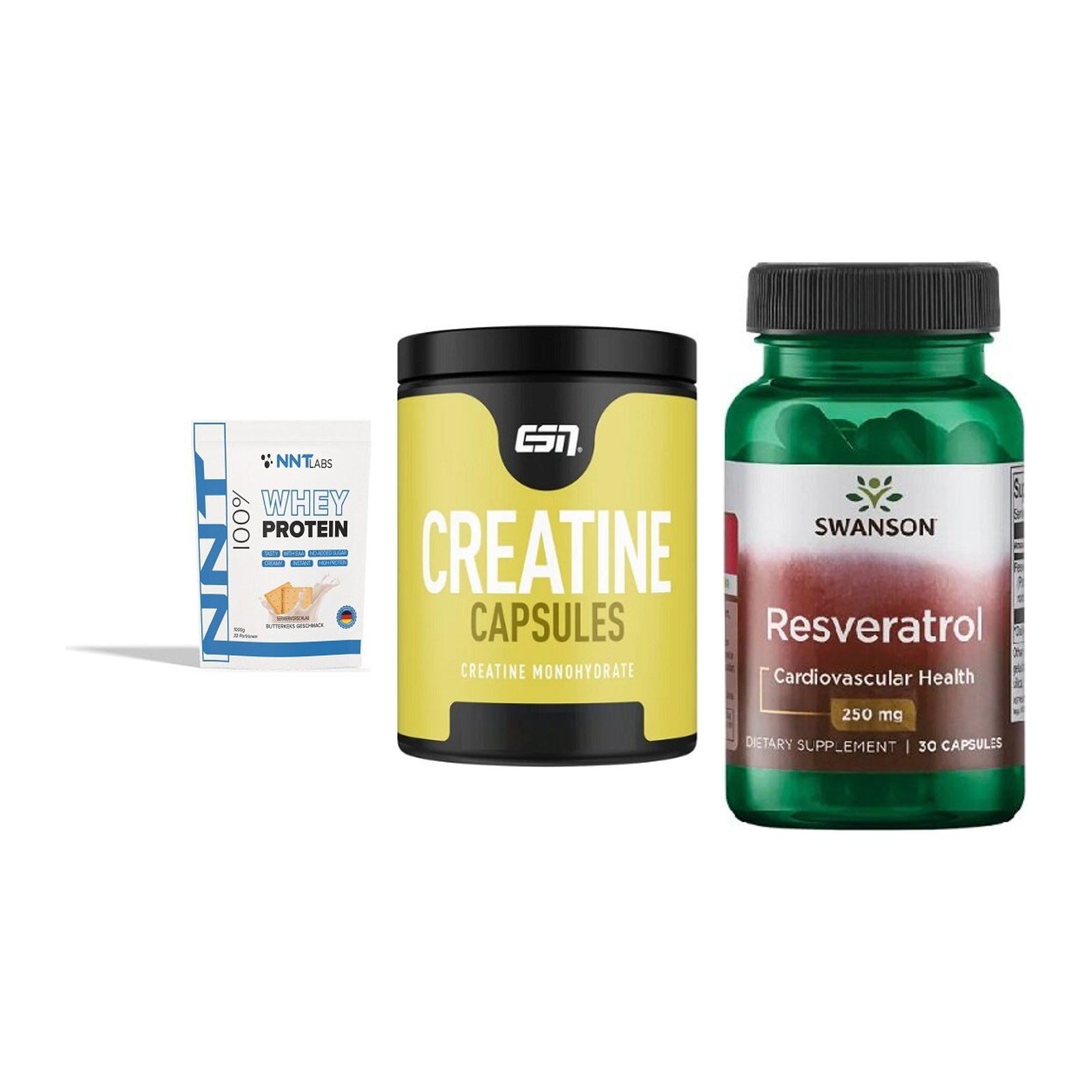 Einsteiger-Set: NNT Whey + ESN Ultrapure + Swanson Resverat – alle enthaltenen Artikel