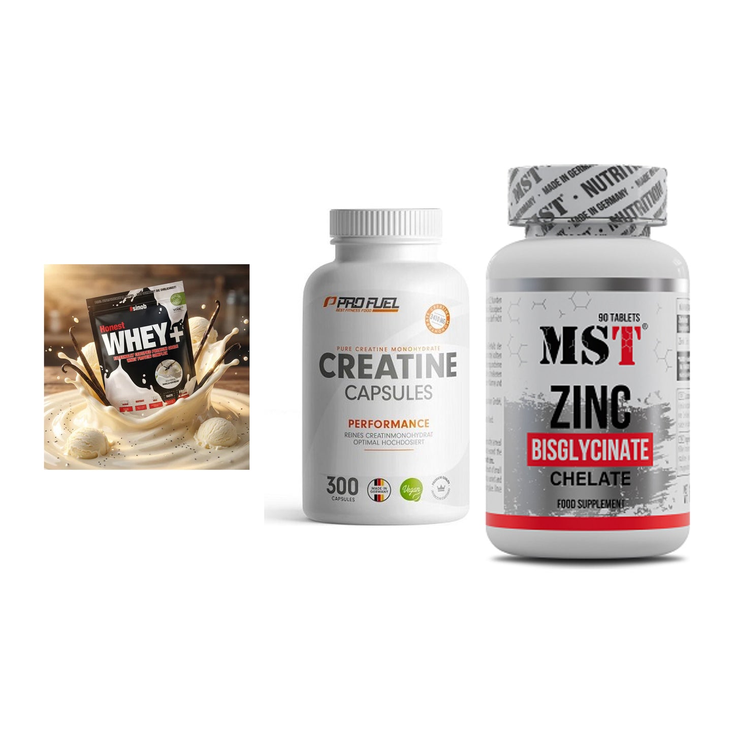 Einsteiger-Set: Sinob Honest + ProFuel Creatine + MST Zinc Chelate – alle enthaltenen Artikel