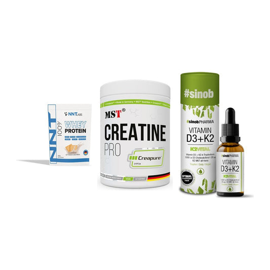 Einsteiger-Set: NNT Whey + MST Creatin Pro + Sinob Vitamin D3 – alle enthaltenen Artikel