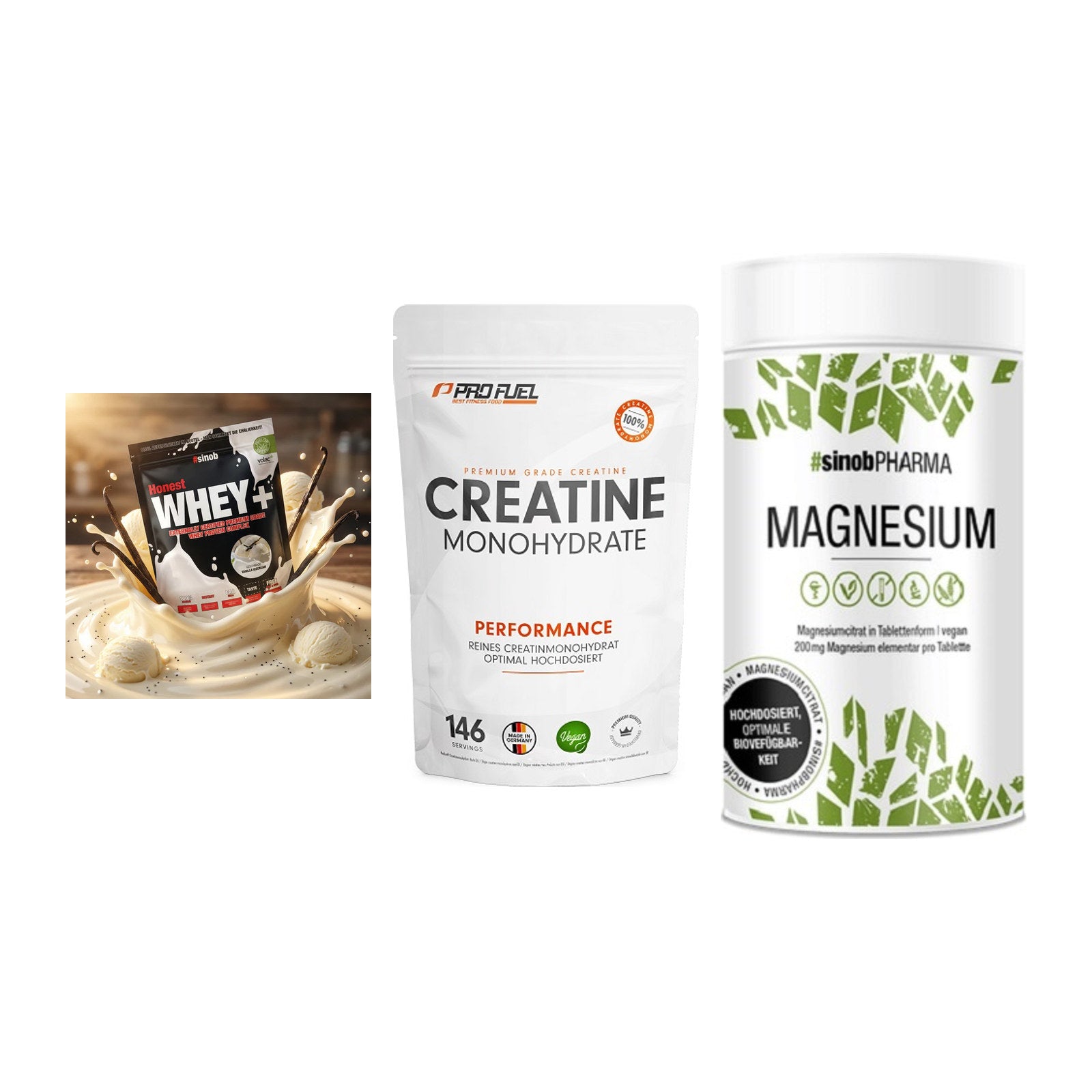 Einsteiger-Set: Sinob Honest + ProFuel Creatine + Sinob Magnesium – alle enthaltenen Artikel
