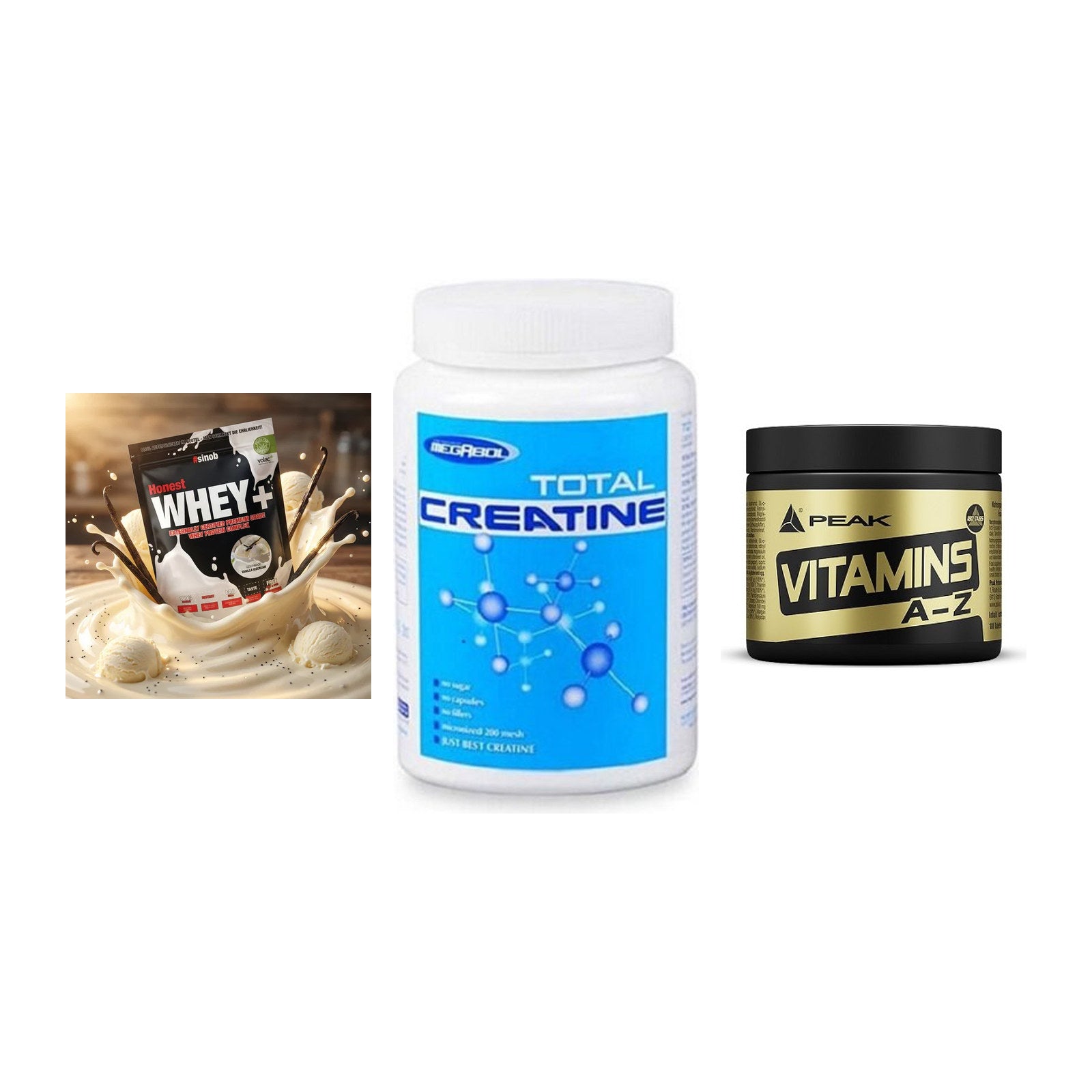 Einsteiger-Set: Sinob Honest + Megabol Total + Peak Vitamin A-Z – alle enthaltenen Artikel