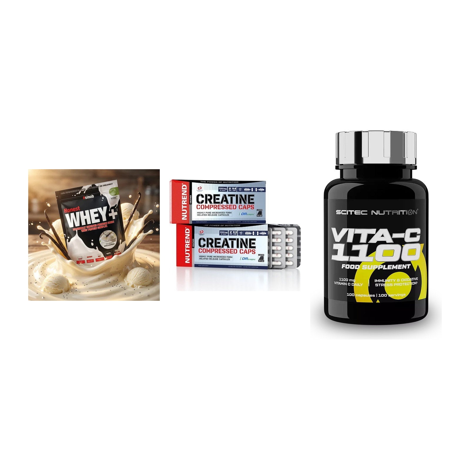 Einsteiger-Set: Sinob Honest + Nutrend Creatine + Scitec Vitamin C – alle enthaltenen Artikel
