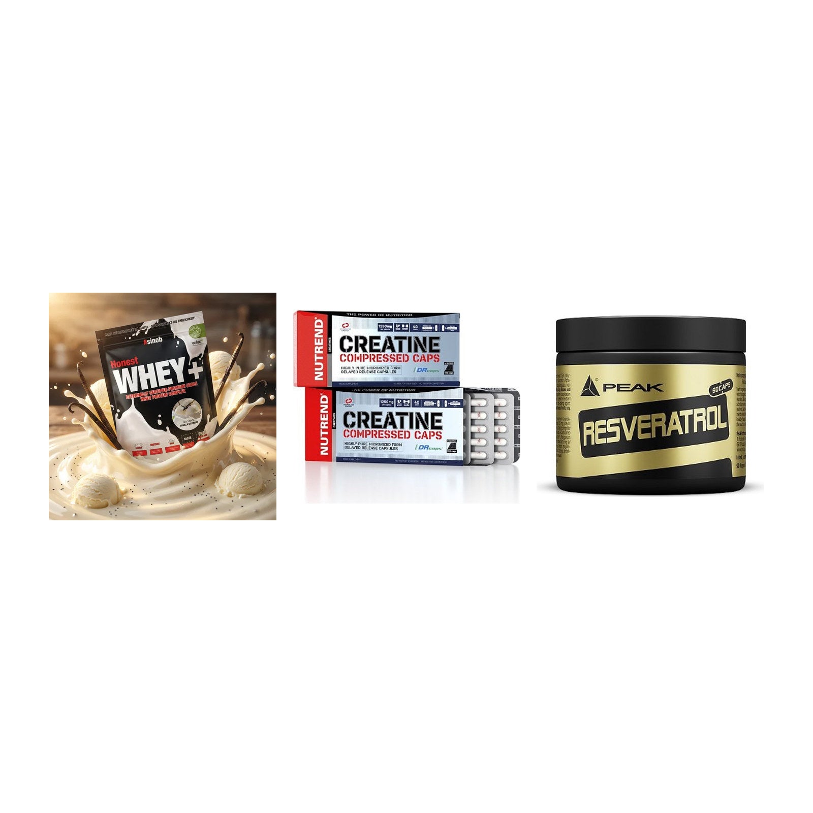 Einsteiger-Set: Sinob Honest + Nutrend Creatine + Peak Resveratrol – alle enthaltenen Artikel