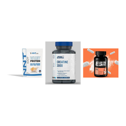 Einsteiger-Set: NNT Whey + Applied Nutrition Creatine 3000 + ESN Zinc – alle enthaltenen Artikel
