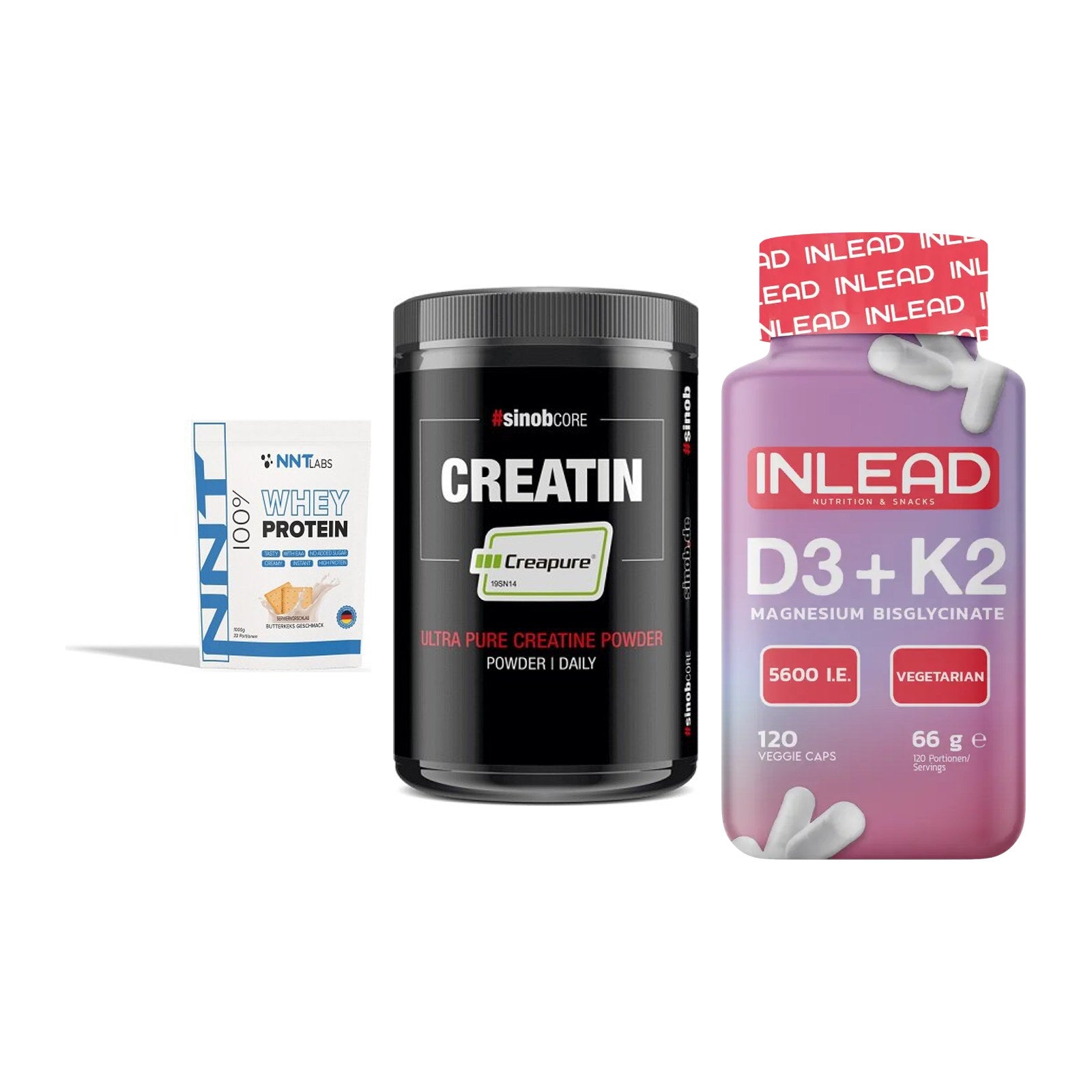Einsteiger-Set: NNT Whey + Sinob Creatin + INLEAD Vitamin – alle enthaltenen Artikel