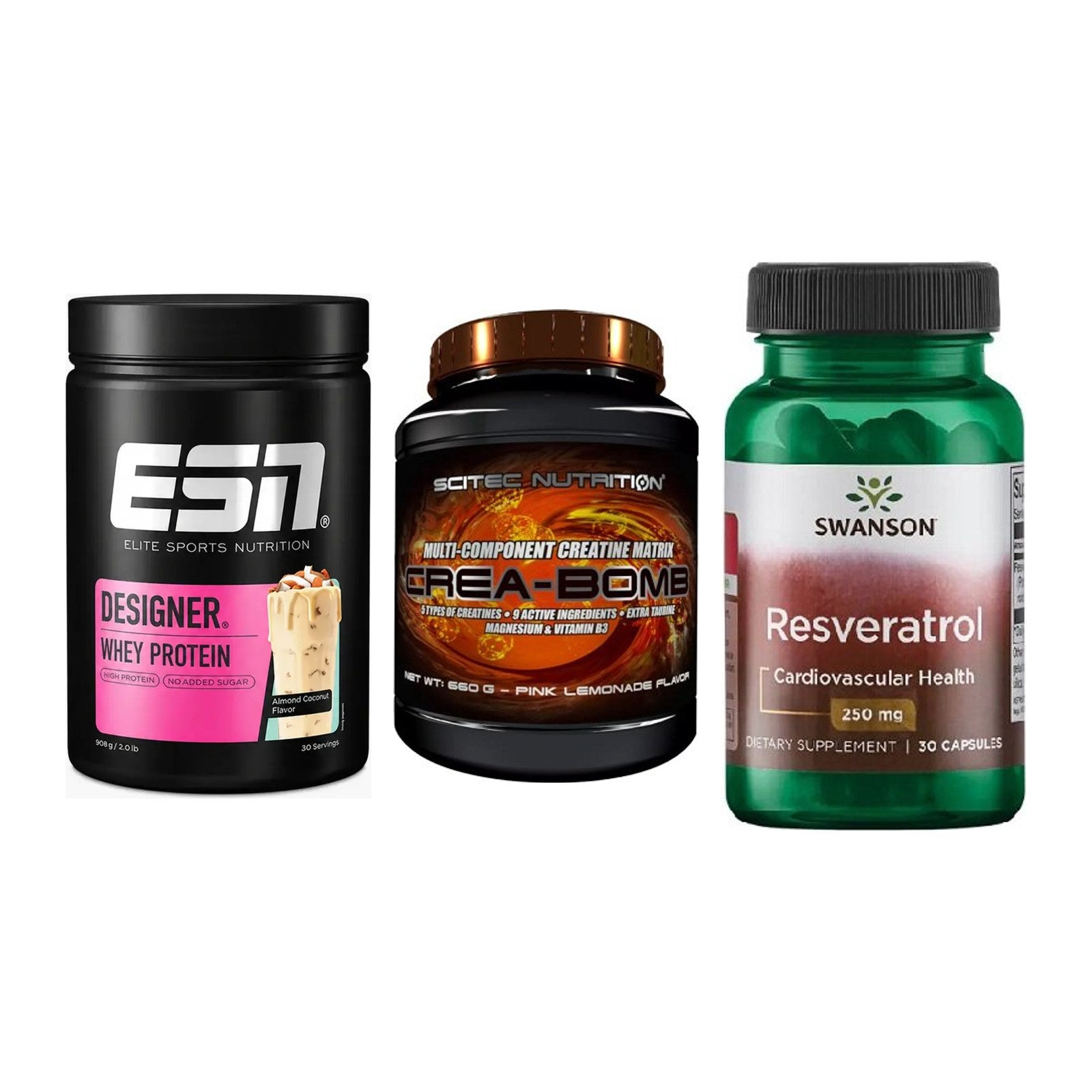 Einsteiger-Set: ESN Designer + Scitec Crea-Bomb + Swanson Resverat – alle enthaltenen Artikel