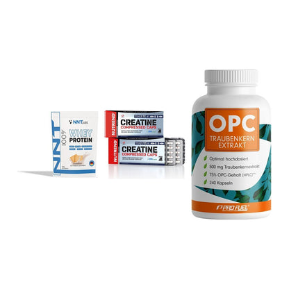 Einsteiger-Set: NNT Whey + Nutrend Creatine + ProFuel OPC – alle enthaltenen Artikel