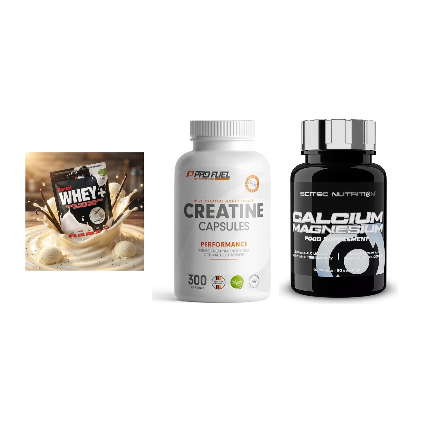 Einsteiger-Set: Sinob Honest + ProFuel Creatine + Scitec Calcium – alle enthaltenen Artikel