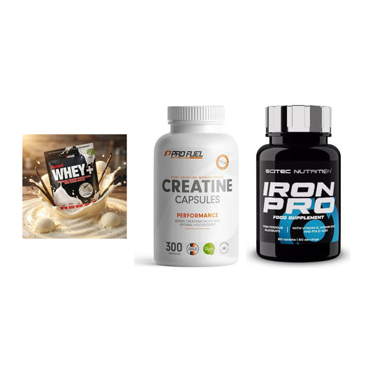 Einsteiger-Set: Sinob Honest + ProFuel Creatine + Scitec Iron Pro – alle enthaltenen Artikel