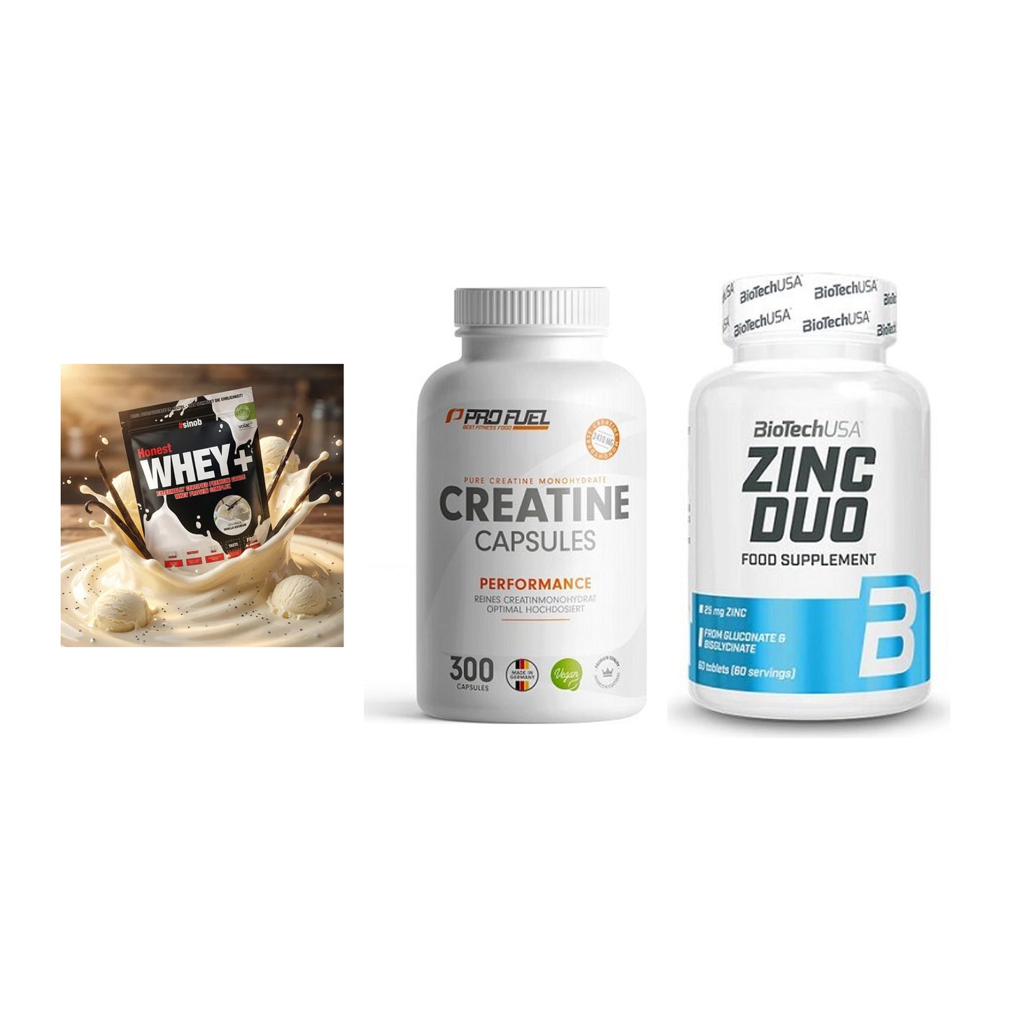 Einsteiger-Set: Sinob Honest + ProFuel Creatine + BioTech Zinc Duo – alle enthaltenen Artikel