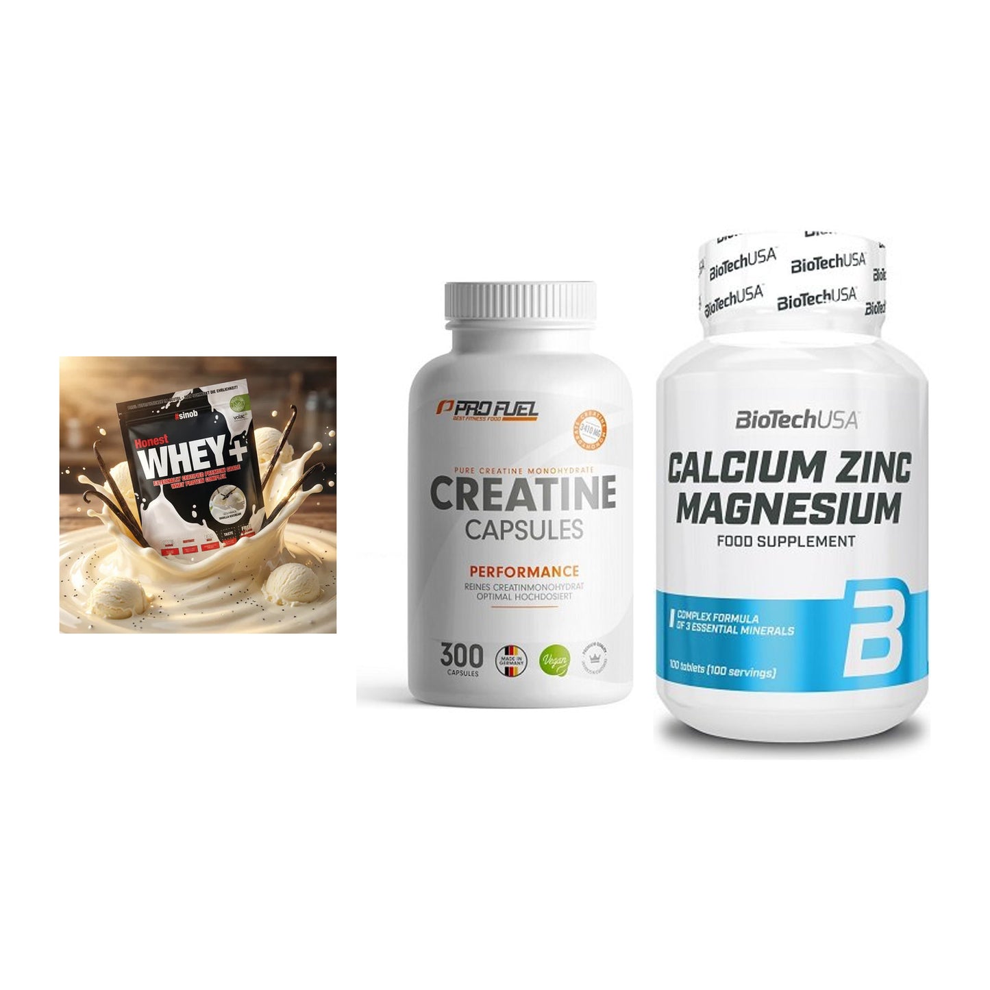 Einsteiger-Set: Sinob Honest + ProFuel Creatine + BioTech Calcium – alle enthaltenen Artikel