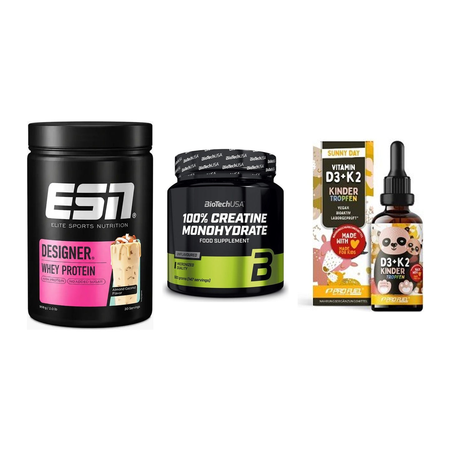 Einsteiger-Set: ESN Designer + BioTech Creatine + ProFuel VITAMIN – alle enthaltenen Artikel