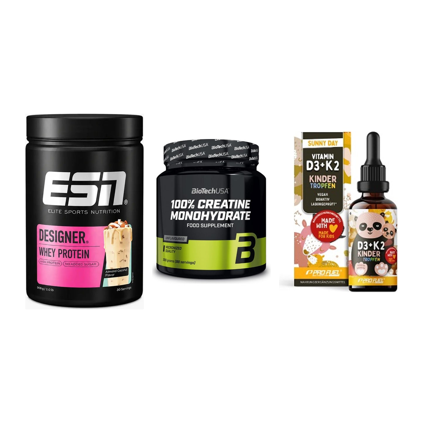 Einsteiger-Set: ESN Designer + BioTech Creatine + ProFuel VITAMIN – alle enthaltenen Artikel